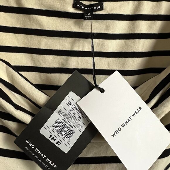 Who What Wear NWT Women's Plus 1X Off White & Black Stripe Off Shoulder Top - Picture 3 of 6
